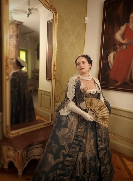 Robe à la Française made from historic fabric, 1740s, fabric 1720s