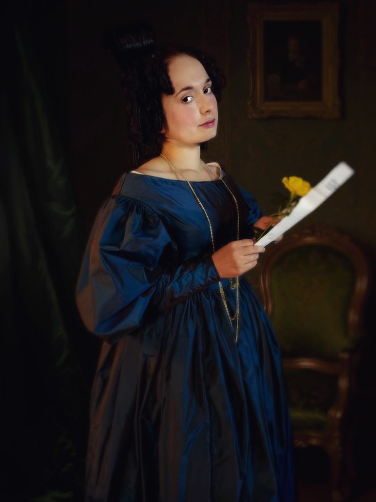 Dress in the style of Mary Shelley, late 1830s